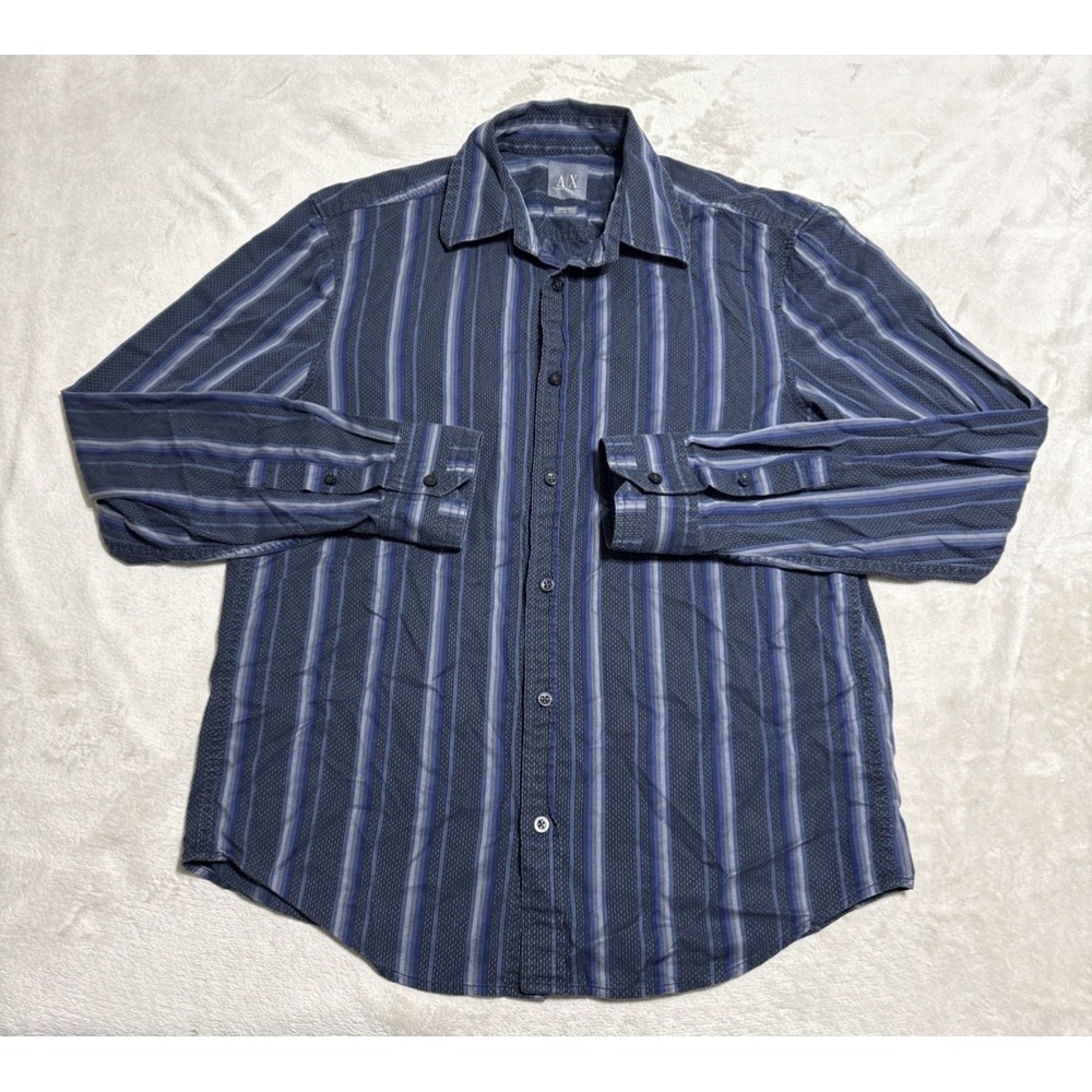 Armani Exchange Shirt Men's Medium Blue Stripe Long Sleeve Button Up A/X